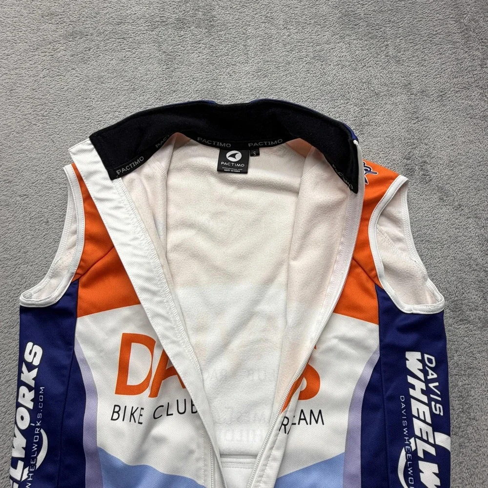 Pactimo Cycling Vest Mens Small Orange Blue Davis Bike Club Race Team Full‎ Zip